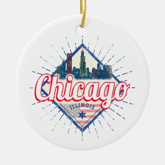 Chicago Illinois Verenigde Staten Retro Skyline Ve Keramisch Ornament (Voorkant)