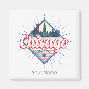 Chicago Illinois Verenigde Staten Retro Skyline Ve Magneet