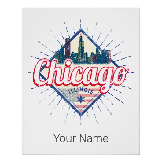 Chicago Illinois Verenigde Staten Retro Skyline Ve Perfect Poster (Voorkant)