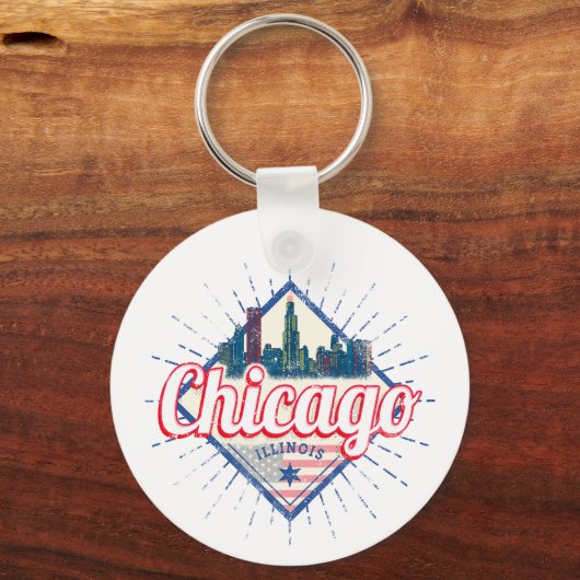 Chicago Illinois Verenigde Staten Retro Skyline Ve Sleutelhanger (Voorkant)