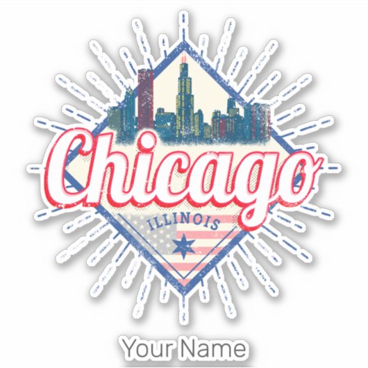 Chicago Illinois Verenigde Staten Retro Skyline Ve Sticker (Voorkant)