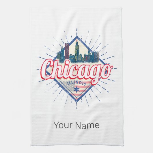Chicago Illinois Verenigde Staten Retro Skyline Ve Theedoek (Verticaal)