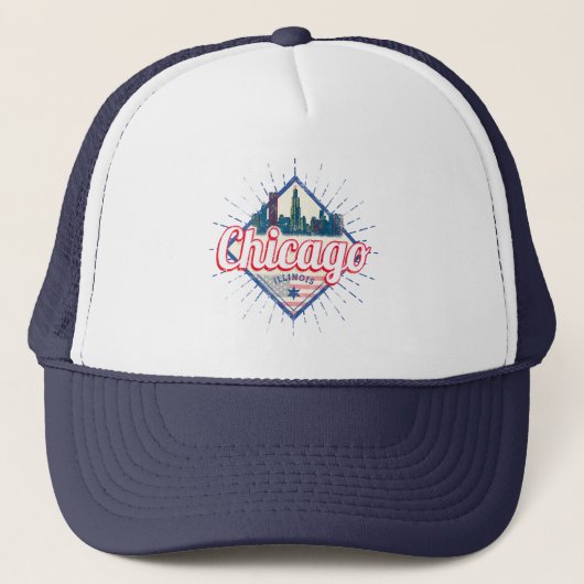 Chicago Illinois Verenigde Staten Retro Skyline Ve Trucker Pet (Voorkant)