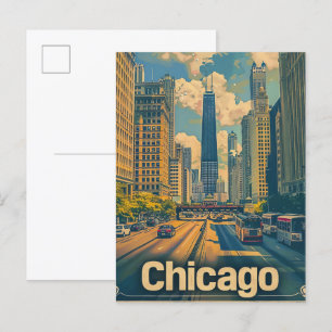 Chicago Illinois Vintage Retro Reizen Illustratie Briefkaart