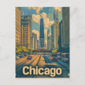Chicago Illinois Vintage Retro Reizen Illustratie Briefkaart (Voorkant)