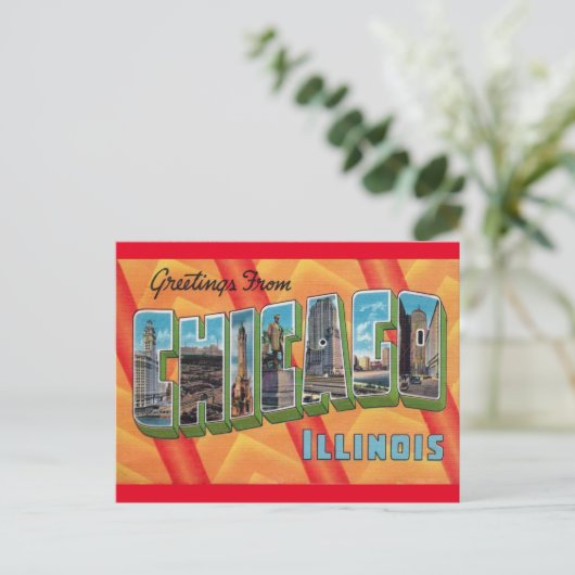 Chicago, Illinois Vintage Travel Briefkaart (Staand voorkant)