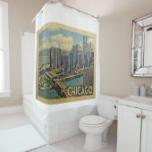 Chicago Illinois Vintage Travel Douchegordijn (In situ)