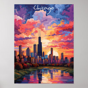 Chicago Illinois VS Reis Stad Schilderij Esthetisc Poster
