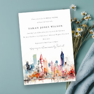 Chicago Illinois Watercolor Bruiloftsshower Kaart