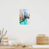 Chicago Illinois Watercolor City View Poster (Keuken)