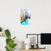 Chicago Illinois Watercolor City View Poster (Thuiskantoor)