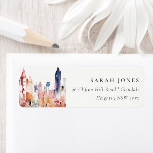 Chicago Illinois Watercolor Landscape Address Etiket (Insitu)