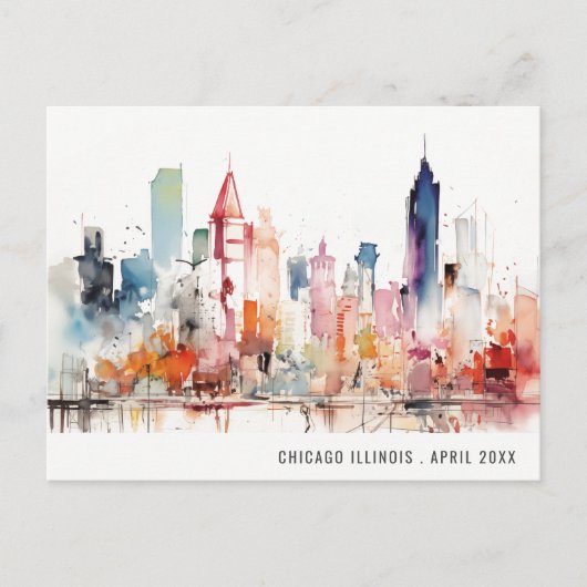 Chicago Illinois Watercolor Landscape Travel Briefkaart (Voorkant)