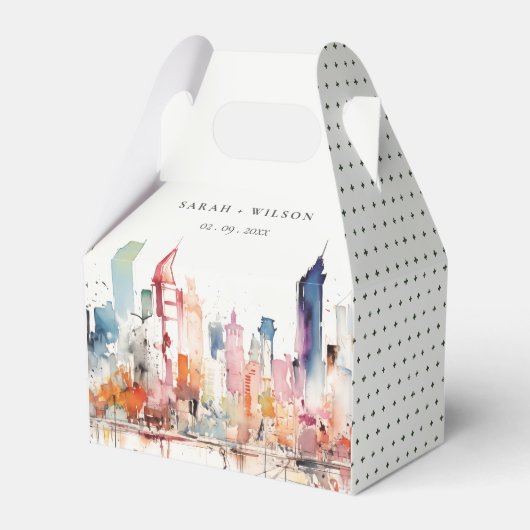 Chicago Illinois Watercolor Landscape Wedding Bedankdoosjes (Voorkant Zijde)