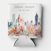 Chicago Illinois Watercolor Landscape Wedding Blikjeskoeler (Voorkant)