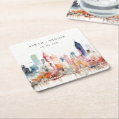 Chicago Illinois Watercolor Landscape Wedding Kartonnen Onderzetters (Schuin)