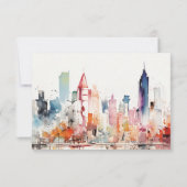 Chicago Illinois Watercolor Landscape Wedding RSVP Kaartje (Achterkant)