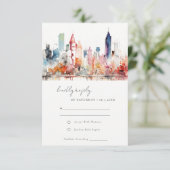 Chicago Illinois Watercolor Landscape Wedding RSVP Kaartje (Staand voorkant)