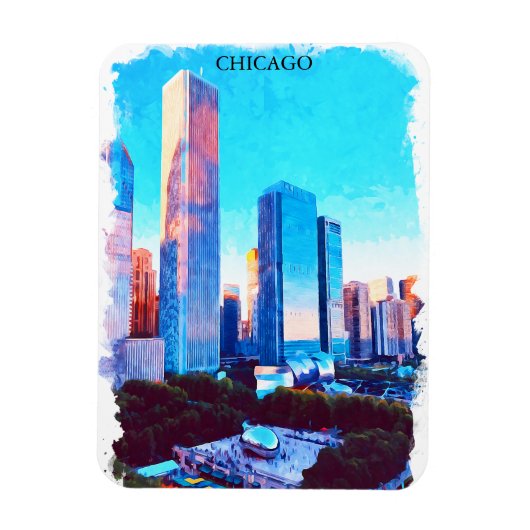 Chicago Illinois Watercolor Paint Illustration Magneet (Verticaal)