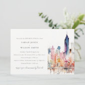 Chicago Illinois Watercolor Scape Rehearsal Dinner Kaart (Staand voorkant)