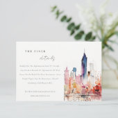 Chicago Illinois Watercolor Scape Wedding Details Informatiekaartje (Staand voorkant)