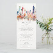 Chicago Illinois Watercolor Scape Wedding Menu Kaart (Staand voorkant)