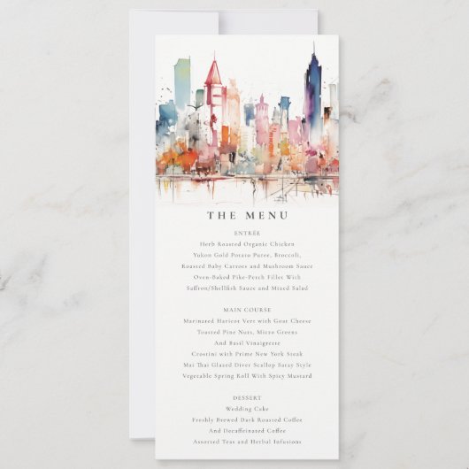 Chicago Illinois Watercolor Scape Wedding Menu Kaart (Voorkant)