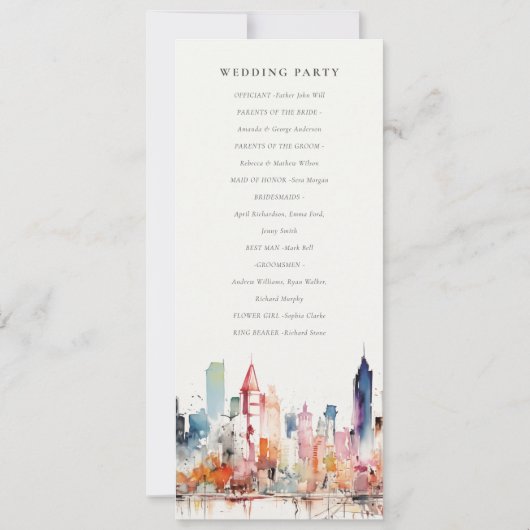 Chicago Illinois Watercolor Scape Wedding Program Kaart (Achterkant)