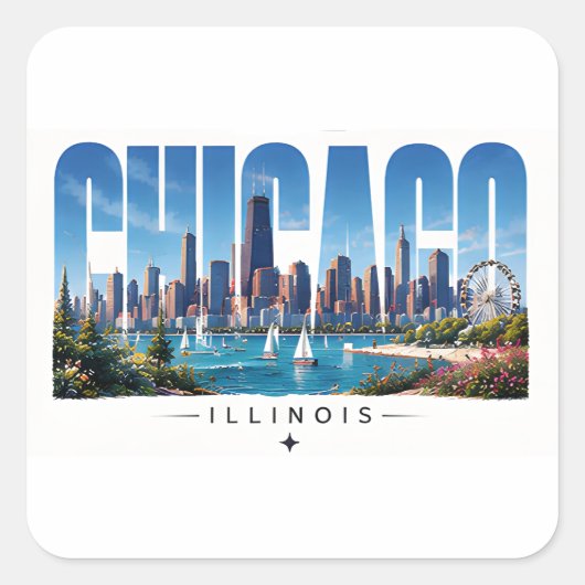 Chicago Illinois Waterfront Skyline Reis Vierkante Sticker (Voorkant)