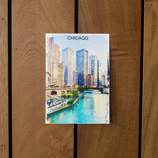 Chicago Illinois Waterverf City Uitzicht Briefkaart