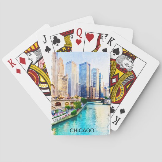 Chicago Illinois Waterverf City Uitzicht Pokerkaarten (Achterkant)