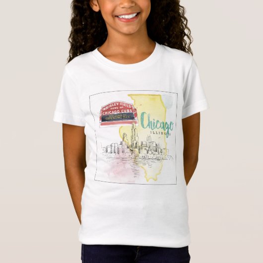 Chicago, Illinois | Waterverf Schets T-shirt (Voorkant)