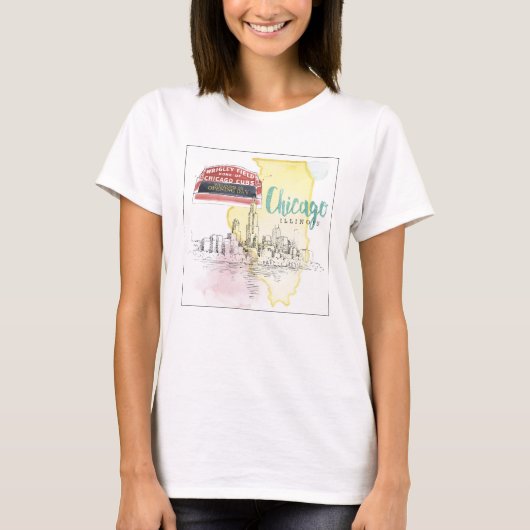 Chicago, Illinois | Waterverf Schets T-shirt (Voorkant)