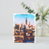 Chicago Illinois Waterverf Skyline Uitzicht Briefkaart (Staand voorkant)