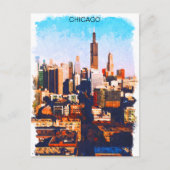 Chicago Illinois Waterverf Skyline Uitzicht Briefkaart (Voorkant)