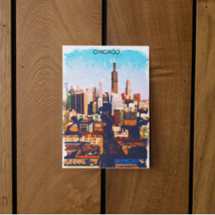 Chicago Illinois Waterverf Skyline Uitzicht Briefkaart