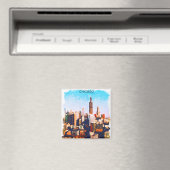 Chicago Illinois Waterverf Skyline Uitzicht Magneet (Insitu (Vaatwasser))