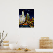 Chicago Illinois Wrigley Buildings by Night Poster (Keuken)