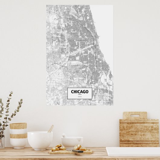 Chicago, Illinois (zwart op wit) Poster (Keuken)