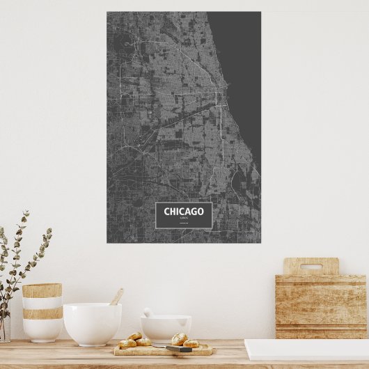 Chicago, Illinois (zwart wit) Poster (Keuken)