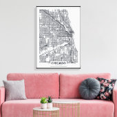 Chicago, Illinois | Zwarte en witte hoofdkaart Canvas Afdruk (Insitu (Woonkamer))