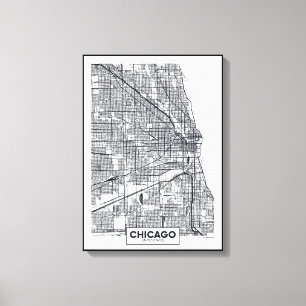 Chicago, Illinois Zwarte en witte hoofdkaart Canvas Afdruk