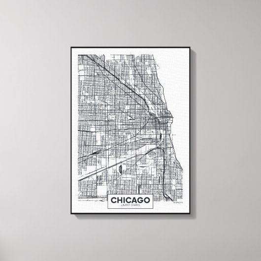 Chicago, Illinois | Zwarte en witte hoofdkaart Canvas Afdruk (Voorkant)