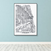 Chicago, Illinois | Zwarte en witte hoofdkaart Canvas Afdruk (Insitu (Houten vloer))