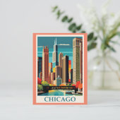 Chicago  Illustratie Briefkaart (Staand voorkant)
