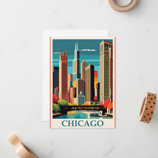 Chicago  Illustratie Notitiekaartje (Voorkant / Achterkant in situ)