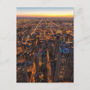 Chicago in de stad bij zonsondergang briefkaart