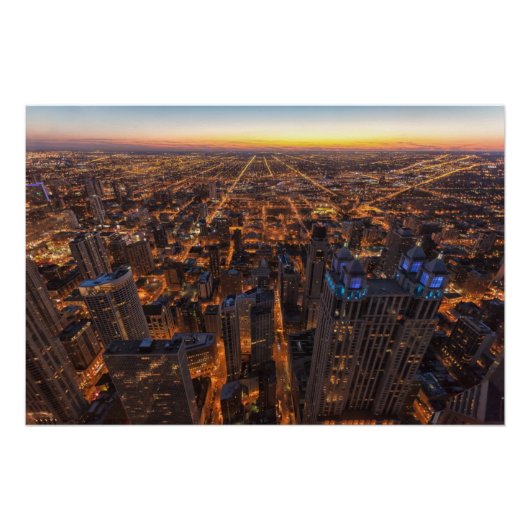 Chicago in de stad bij zonsondergang perfect poster (Voorkant)