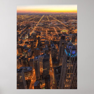 Chicago in de stad bij zonsondergang poster