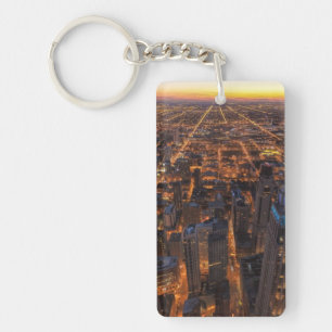 Chicago in de stad bij zonsondergang sleutelhanger